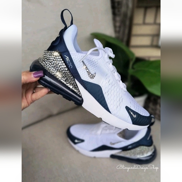 Women's Nike Air Max 270 White Green Sneakers made with Crystals Bling Custom - Picture 1 of 9
